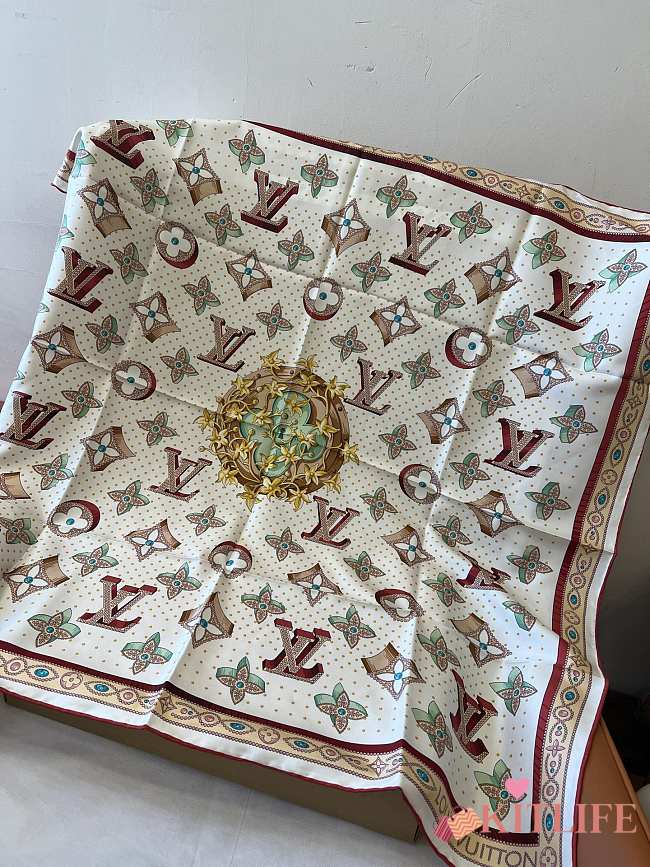 Kitlife Louis Vuitton Monogram Locks Square Scarf White 90x90cm - 1