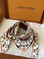 Kitlife Louis Vuitton Floral and Straps Printed Square Scarf Black & White 90x90cm - 6