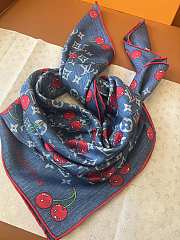 Kitlife Louis Vuitton Cherry Blue Denim Scarf 90x90cm - 6