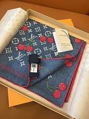Kitlife Louis Vuitton Cherry Blue Denim Scarf 90x90cm - 4