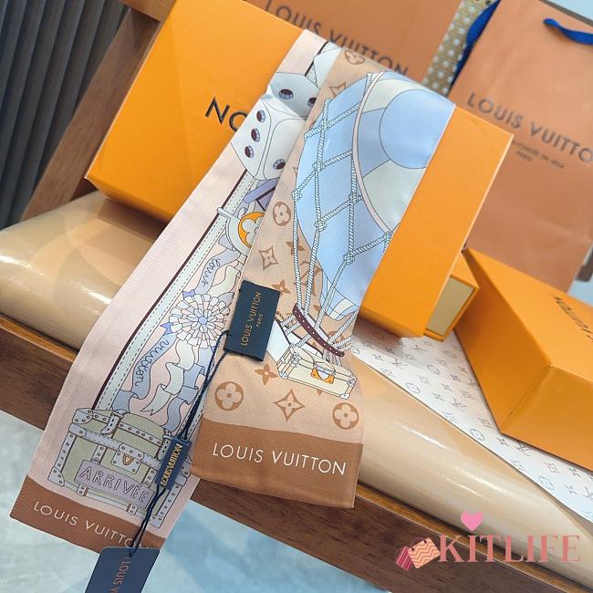 Kitlife Louis Vuitton Lujia Tuya Polka Dot Pattern Scarf Brown & Pink 120x8cm - 1