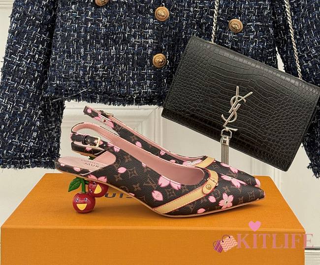 Kitlife Louis Vuitton x TM Flower Slingback Brown With Cherry Heel  - 1