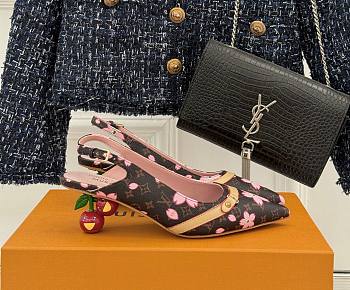 Kitlife Louis Vuitton x TM Flower Slingback Brown With Cherry Heel 