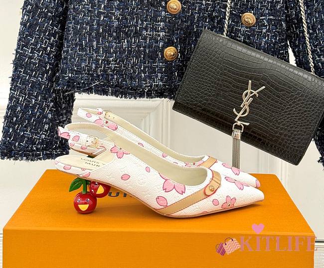 Kitlife Louis Vuitton x TM Flower Slingback White With Cherry Heel  - 1