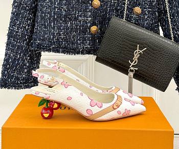 Kitlife Louis Vuitton x TM Flower Slingback White With Cherry Heel 