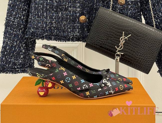 Kitlife Louis Vuitton x TM Slingback Black Multicolor With Cherry Heel - 1