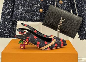 Kitlife Louis Vuitton x TM Cherry Black Denim Slingback With Cherry Heel