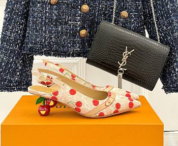 Kitlife Louis Vuitton x TM Cherry Beige Denim Slingback With Cherry Heel