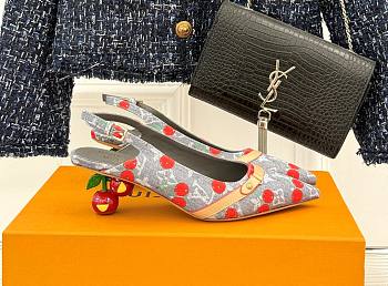 Kitlife Louis Vuitton x TM Cherry Grey Denim Slingback With Cherry Heel