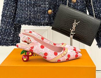 Kitlife Louis Vuitton x TM Cherry Pink Denim Slingback With Cherry Heel