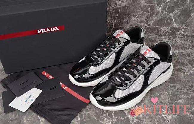 Kitlife Prada America's Cup Black Patent Leather and Grey Technical Fabric Sneakers - 1