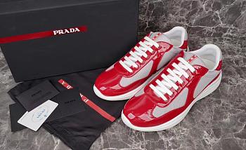 Kitlife Prada America's Cup Red Patent Leather and Grey Technical Fabric Sneakers