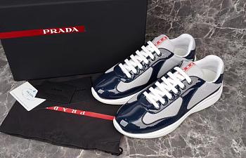 Kitlife Prada America's Cup Dark Blue Patent Leather and Grey Technical Fabric Sneakers