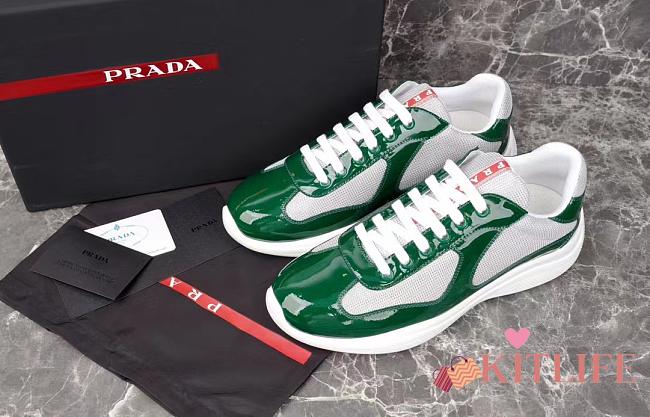 Kitlife Prada America's Cup Green Patent Leather and Grey Technical Fabric Sneakers - 1