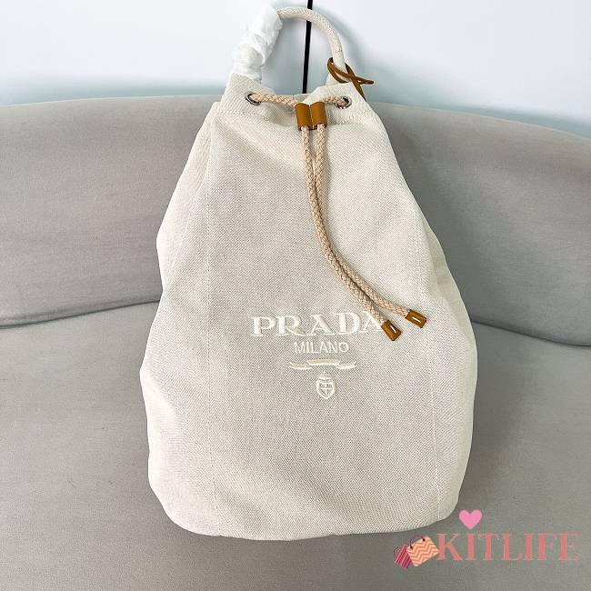Kitlife Prada Canvas Drawstring Duffel Bag White 2VY011 34x55x34cm - 1