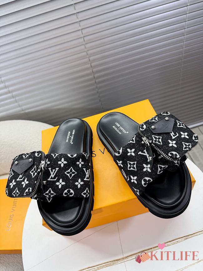 Kitlife Louis Vuitton x TM Pool Pillow Flat Comfort Mule Black Denim  - 1