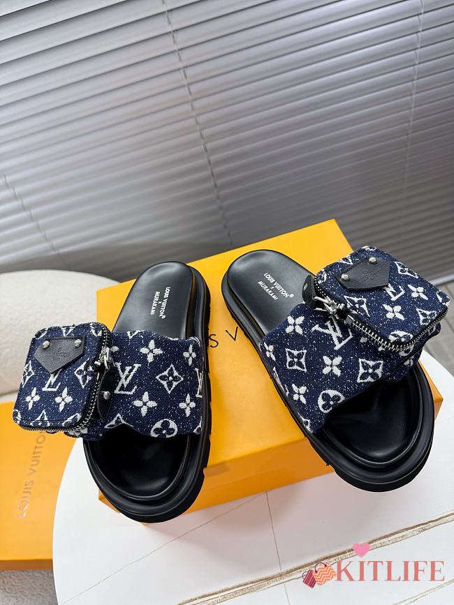 Kitlife Louis Vuitton x TM Pool Pillow Flat Comfort Mule Dark Blue Denim - 1