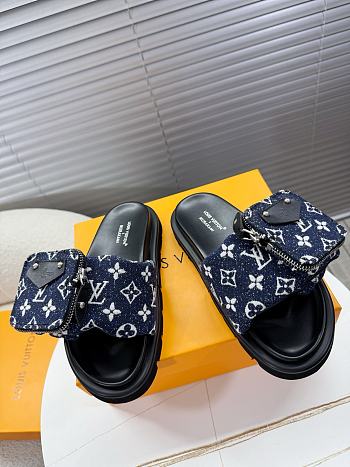 Kitlife Louis Vuitton x TM Pool Pillow Flat Comfort Mule Dark Blue Denim