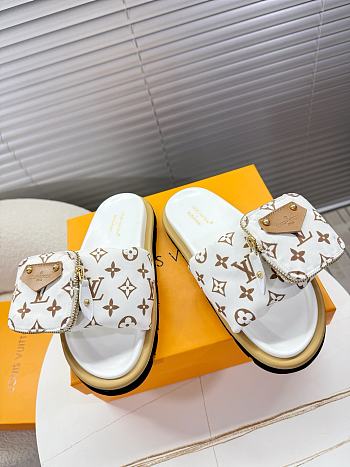 Kitlife Louis Vuitton x TM Pool Pillow Flat Comfort Mule White Beige