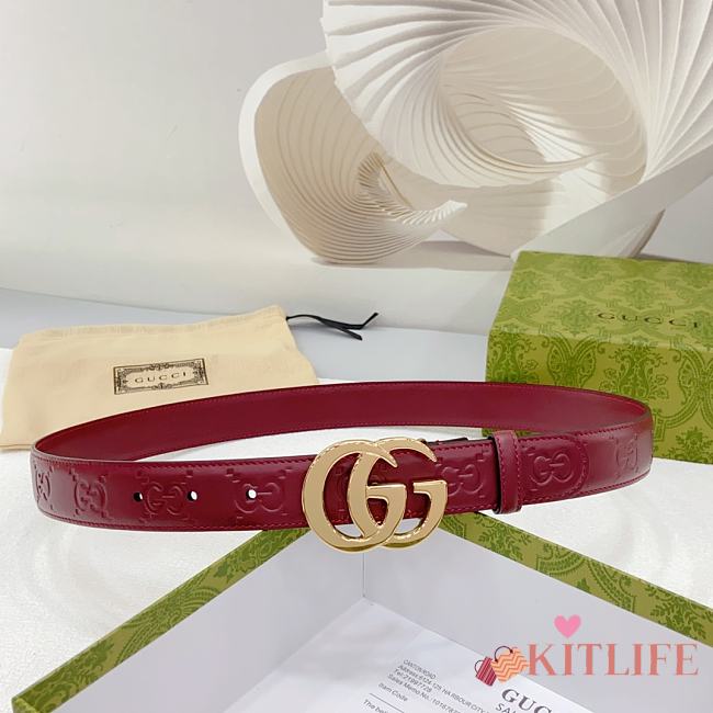 Kitlife Gucci Double-sided Belt In Red With Gold / Silver Buckle 3cm - 1