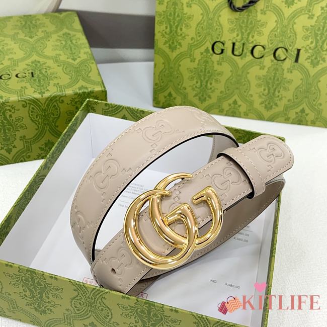 Kitlife Gucci Double-sided Belt In Beige With Gold / Silver Buckle 3cm - 1