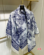 Kitlife Dior Embroidery Pattern Scarf White and Blue 140x140cm - 6