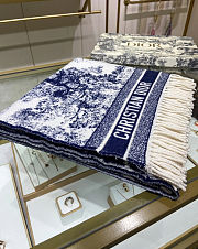 Kitlife Dior Embroidery Pattern Scarf White and Blue 140x140cm - 4