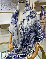Kitlife Dior Embroidery Pattern Scarf White and Blue 140x140cm - 2