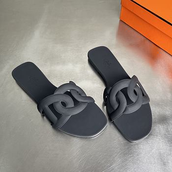 Kitlife Hermes Aloha Black Leather Sandals 
