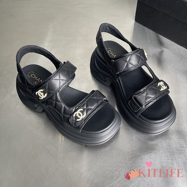 Kitlife Chanel Thick Platform Pattern Sandals Black - 1