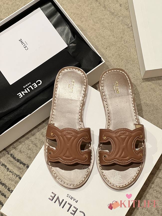 Kitlife Celine Triomphe Mules In Calfskin Tan - 1