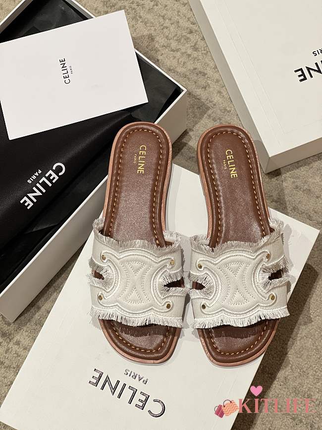 Kitlife Celine 25FW Arc De Triomphe White Denim Slippers - 1