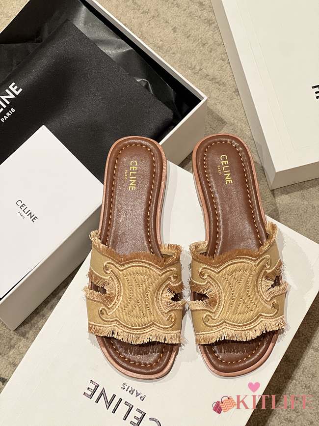 Kitlife Celine 25FW Arc De Triomphe Beige Denim Slippers - 1