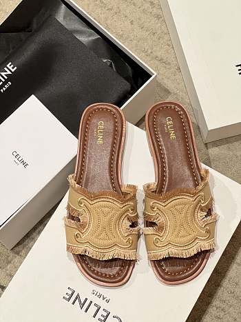 Kitlife Celine 25FW Arc De Triomphe Beige Denim Slippers