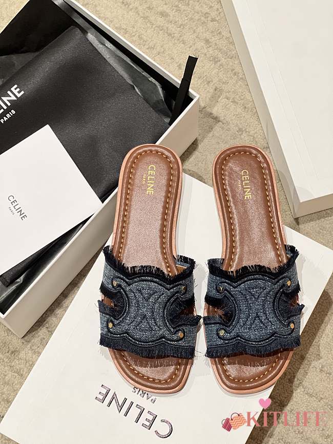 Kitlife Celine 25FW Arc De Triomphe Blue Denim Slippers  - 1
