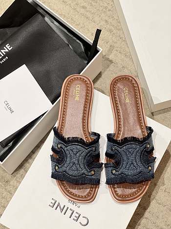 Kitlife Celine 25FW Arc De Triomphe Blue Denim Slippers 