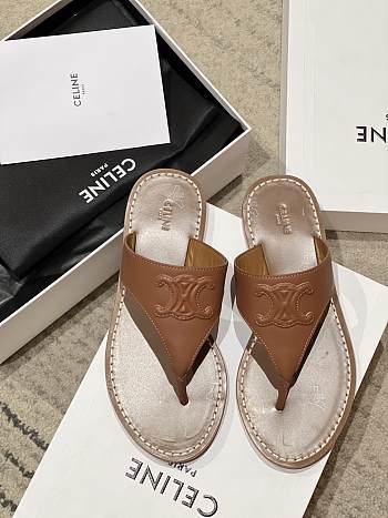 Kitlife Celine 25FW Arc De Triomphe Brown Leather Flip-flops