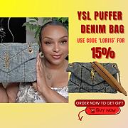 	 KITLIFE YSL PUFFER MEDIUM CHAIN BAG IN QUILTED VINTAGE DENIM AND SUEDE - 29-17-11cm - 1