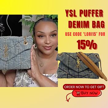 	 KITLIFE YSL PUFFER MEDIUM CHAIN BAG IN QUILTED VINTAGE DENIM AND SUEDE - 29-17-11cm