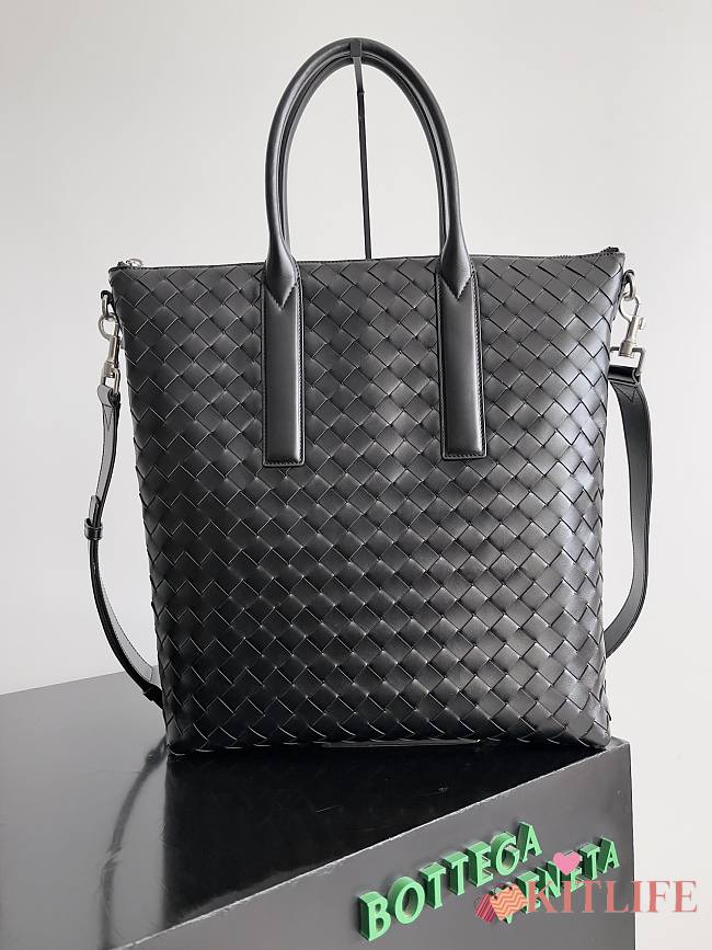 Kitlife Bottega Veneta Intrecciato Zipped North-South Tote Bag Black 815783 39x33.5x8.5cm - 1
