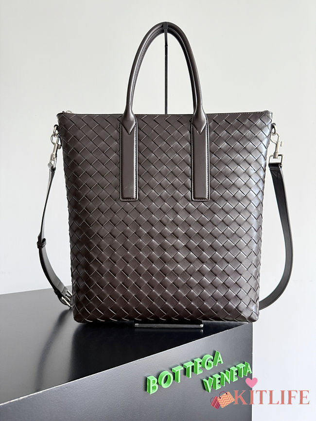 Kitlife Bottega Veneta Intrecciato Zipped North-South Tote Bag Dark Brown 815783 39x33.5x8.5cm - 1
