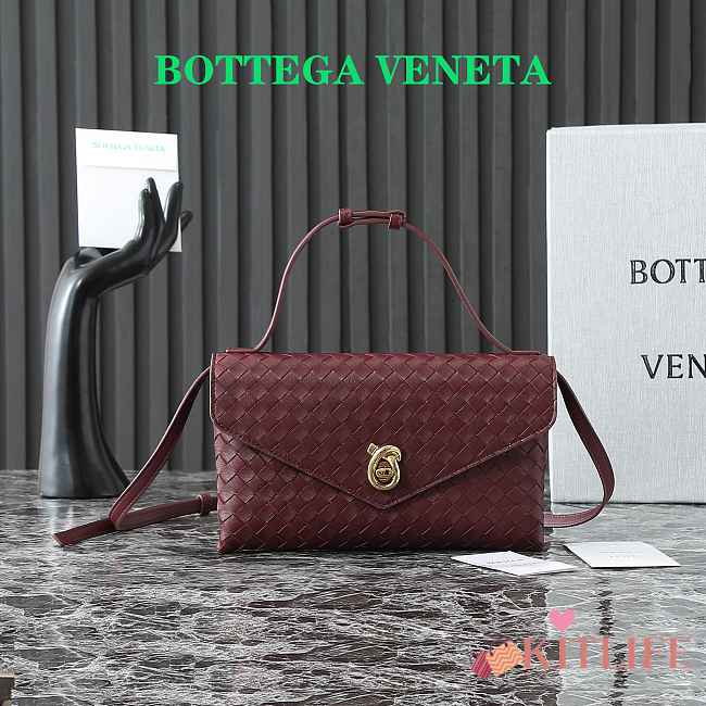 Kitlife Bottega Veneta Knot Lock Bag Burgundy 817191 25x16x5.5cm - 1
