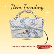 Kitlife Chanel Flap Bag Printed Denim & Gold-Tone Metal  White & Blue 15x24x6.5cm - 1
