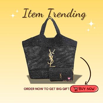 Kitlife YSL Icare In Raffia Black Color Bag - 55x43x5cm