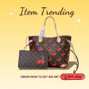 Kitlife Louis Vuitton x TM Neverfull MM Bag Brown Cherry Monogram Canvas M13263 31x28x14cm