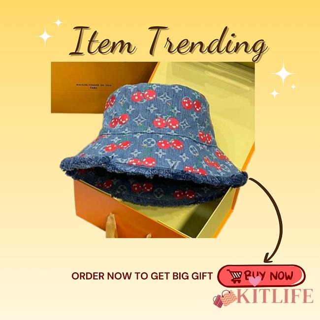 Kitlife Louis Vuitton Cherry Blue Denim Bucket Hat - 1