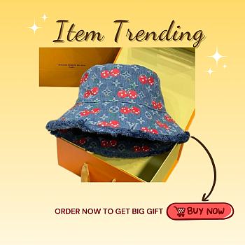 Kitlife Louis Vuitton Cherry Blue Denim Bucket Hat