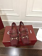 Kitlife Gucci Horsebit-detailed Red Leather-trimmed Mesh Ballet Flat Shoes - 1