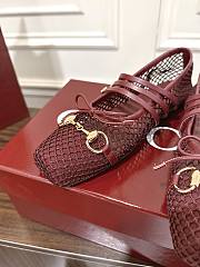 Kitlife Gucci Horsebit-detailed Red Leather-trimmed Mesh Ballet Flat Shoes - 2