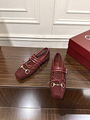 Kitlife Gucci Horsebit-detailed Red Leather-trimmed Mesh Ballet Flat Shoes - 3